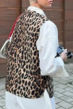 Casual Street Leopard Print Lace Up Tie-front Slit Round Neck Tops Vests Waistcoats