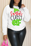 White Silver Christmas Letter Print Round Neck Long Sleeve Loose Fall Winter Sweatshirts Tops