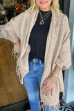Light Grey Casual Fringed Trim Long Batwing Sleeve Fall Winter Knitting Cardigan Coats Cloaks Outerwear