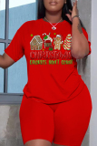 White Black Christmas Casual Skinny Skull Letter Print Round Neck Short Sleeve T-shirt and Shorts Two Pieces Matching Sets