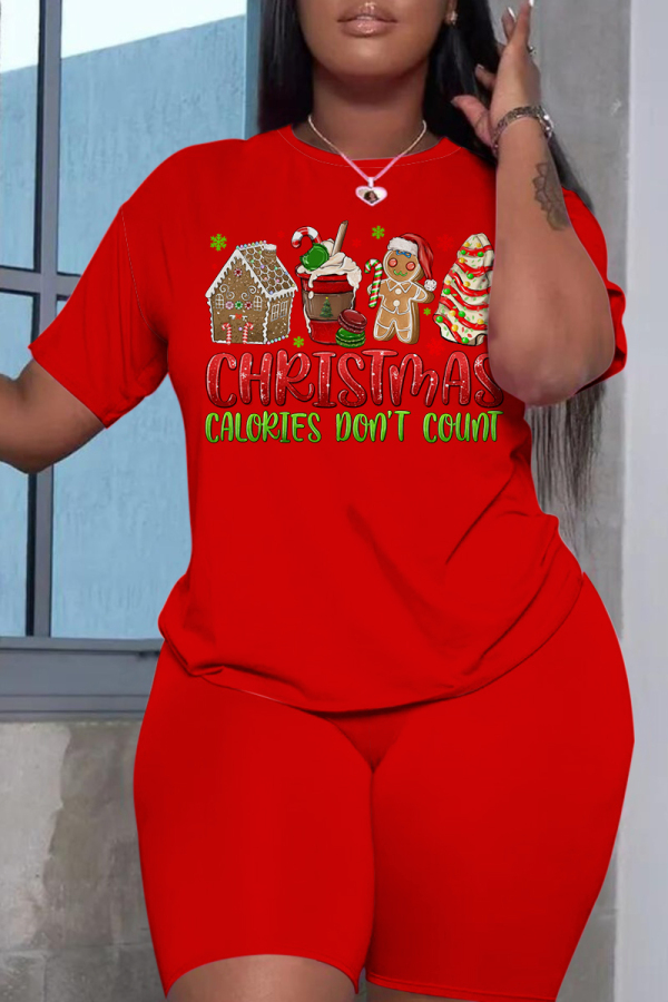 White Black Christmas Casual Skinny Skull Letter Print Round Neck Short Sleeve T-shirt and Shorts Two Pieces Matching Sets