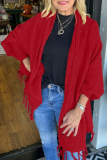 Light Grey Casual Fringed Trim Long Batwing Sleeve Fall Winter Knitting Cardigan Coats Cloaks Outerwear