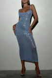 Champagne Evening Formal Party Sequins Sleeveless U Neck Wrapped Skirt Bodycon Glitter Prom Maxi Slip Dress