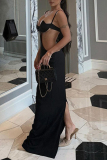 Black Evening Formal Party Sleeveless Hollow Out Spaghetti Strap Slit Bodycon Maxi Slip Dresses