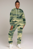 Pink Sportwear Camouflage Print Hooded Long Sleeve Sweatshirt and Pencil Sweatpants Fall Winter Two Pieces Sweatsuits Sets