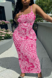 Light Green Floral Print Sleeveless Backless Spaghetti Strap Casual Outing Vacation Bodycon Cami Maxi Dress