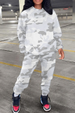 Army Green Sportwear Camouflage Print Round Neck Long Sleeve Sweatshirt and Pencil Sweatpants Fall Winter Two Pieces Sweatsuits Sets