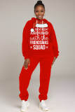 Red Sportwear Christmas Hat Letter Santa Print Hooded Long Sleeve Sweatshirt and Pencil Sweatpants Fall Winter Two Pieces Sweatsuits Sets
