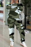 Light Blue Sportwear Camouflage Print Round Neck Long Sleeve Sweatshirt and Pencil Sweatpants Fall Winter Two Pieces Sweatsuits Sets