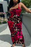 Light Green Floral Print Sleeveless Backless Spaghetti Strap Casual Outing Vacation Bodycon Cami Maxi Dress