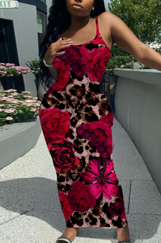 Light Green Floral Print Sleeveless Backless Spaghetti Strap Casual Outing Vacation Bodycon Cami Maxi Dress