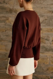 Brown Casual Button up Weave V Neck Long Lantern Sleeve Fall Winter Sweater Cardigans Coats Outerwear