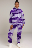 Pink Sportwear Camouflage Print Hooded Long Sleeve Sweatshirt and Pencil Sweatpants Fall Winter Two Pieces Sweatsuits Sets