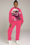 Red Sportwear Christmas Hat Letter Santa Print Hooded Long Sleeve Sweatshirt and Pencil Sweatpants Fall Winter Two Pieces Sweatsuits Sets