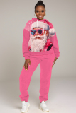 Red Sportwear Christmas Hat Letter Santa Print Hooded Long Sleeve Sweatshirt and Pencil Sweatpants Fall Winter Two Pieces Sweatsuits Sets