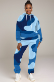 Pink Sportwear Camouflage Print Hooded Long Sleeve Sweatshirt and Pencil Sweatpants Fall Winter Two Pieces Sweatsuits Sets