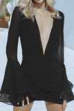 White Formal Evening Party Gown Ruched V Neck Flare Sleeve Wrapped Skirt Ruched Bodycon Mini Dresses