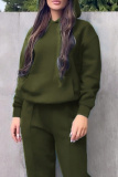 Dark Green Casual Sportswear Hooded Long Sleeve Sweatshirt And Pants Plus Size Two Pieces Jogger Sets