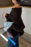 White Loose Cotton Screw Thread Off Shoulder Long Flare Sleeve Fall Winter Knitted Sweater Tops
