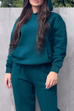 Dark Green Casual Sportswear Hooded Long Sleeve Sweatshirt And Pants Plus Size Two Pieces Jogger Sets