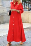 Black Casual See-Through Turndown Collar Long Sleeve Vacation Shirt Maxi Dresses