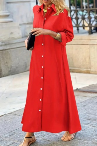 Black Casual See-Through Turndown Collar Long Sleeve Vacation Shirt Maxi Dresses