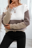 Brown Stripe Contrast Round Neck Button up Long Sleeve Fall Winter Knitted Sweater Tops