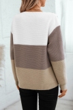Brown Stripe Contrast Round Neck Button up Long Sleeve Fall Winter Knitted Sweater Tops