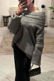 White Loose Cotton Screw Thread Off Shoulder Long Flare Sleeve Fall Winter Knitted Sweater Tops