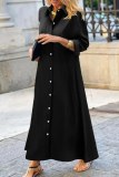 Black Casual See-Through Turndown Collar Long Sleeve Vacation Shirt Maxi Dresses