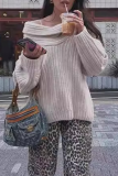 White Loose Cotton Screw Thread Off Shoulder Long Flare Sleeve Fall Winter Knitted Sweater Tops