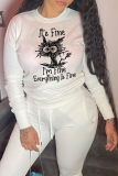 White Loose Letter Cartoon Print Round Neck Long Sleeve Fall Winter Sweatshirts Tops