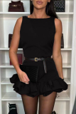 Black Casual Ruffle O Neck Sleeveless Ruffle Trim Night Club Tank Mini Dresses