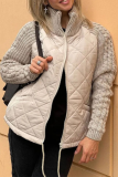 Khaki Casual Zip-up Mandarin Collar Long Sleeve Fall Winter Sweater Padded Jackets Coats Outerwear