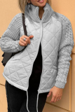 Khaki Casual Zip-up Mandarin Collar Long Sleeve Fall Winter Sweater Padded Jackets Coats Outerwear