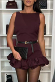 Black Casual Ruffle O Neck Sleeveless Ruffle Trim Night Club Tank Mini Dresses