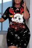 Red Christmas Casual Sportswear Letter Bear Santa Print Round Neck Short Sleeve T-shirt and Shorts Two Pieces Sets