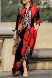 Pink Graphics Print Turndown Collar Long Sleeve Pocket Casual Outing Vacation Maxi Shirt Dresses