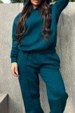 Dark Green Casual Sportswear Hooded Long Sleeve Sweatshirt And Pants Plus Size Two Pieces Jogger Sets