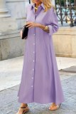Black Casual See-Through Turndown Collar Long Sleeve Vacation Shirt Maxi Dresses