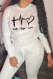 White Loose Letter Cartoon Print Round Neck Long Sleeve Fall Winter Sweatshirts Tops