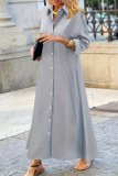 Black Casual See-Through Turndown Collar Long Sleeve Vacation Shirt Maxi Dresses