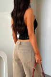 Black Skinny Party Club Lace Up See-Through Backless Halter Sleeveless Cami Tops