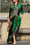 Pink Graphics Print Turndown Collar Long Sleeve Pocket Casual Outing Vacation Maxi Shirt Dresses