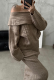 Off-white Potholes Off Shoulder Long Sleeve Sweater and Long Wrap Mermaid Skirts Fall Winter Two Pieces Dress Sets