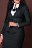 Dark Blue Office Lady Business Wear Turn-back Collar Long Sleeve Blazer and Slit Midi Wrap Skirts Two Pieces Dress Sets