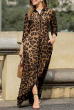 Pink Graphics Print Turndown Collar Long Sleeve Pocket Casual Outing Vacation Maxi Shirt Dresses