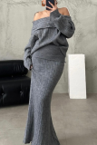 Off-white Potholes Off Shoulder Long Sleeve Sweater and Long Wrap Mermaid Skirts Fall Winter Two Pieces Dress Sets