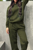 Dark Green Casual Sportswear Hooded Long Sleeve Sweatshirt And Pants Plus Size Two Pieces Jogger Sets