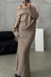 Off-white Potholes Off Shoulder Long Sleeve Sweater and Long Wrap Mermaid Skirts Fall Winter Two Pieces Dress Sets